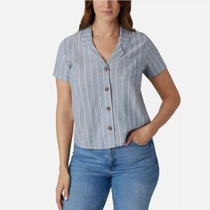 Hang Ten Ladies Button Up Linen Blend Shirt